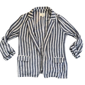 Caslon Striped Linen Blend Blazer Jacket Blue White Medium M